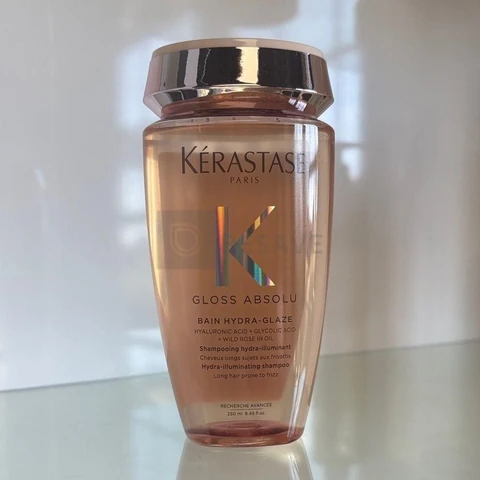 Kérastase, Bain Shampoo, Gloss Absolu, Hydra Glaze, Ação Anti-frizz com Ácido Hialurônico, Ácido Glicólico e Óleo De Rosa Silvestre, Potencializa o Brilho 250ml