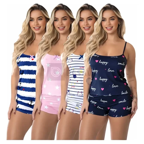 Kit 4 Baby Doll Conjunto Pijama Feminino Estampados