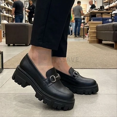 Mocassim Feminino Tratorado Sapato Oxford Preto Bridão