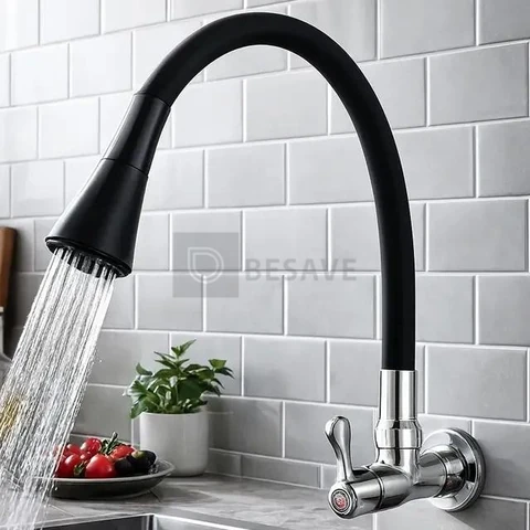 Torneira Gourmet Cozinha Pia Flexível Móvel 2 Jatos Parede Cor Preto