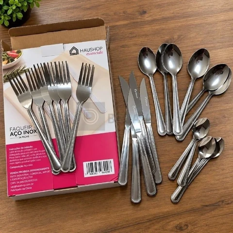 Faqueiro Inox 24 Peças Essenciale Haushop Jogo De Talheres Conjunto Mesa Posta Premium Resistente
