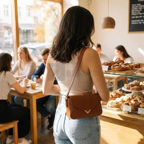 Bolsa Feminina Baguete De Ombro Com Detalhes Em Dourado