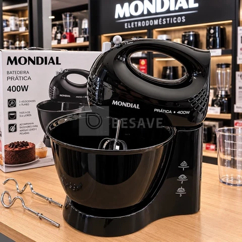 Batedeira Prática Mondial Preto 400W B-44-B