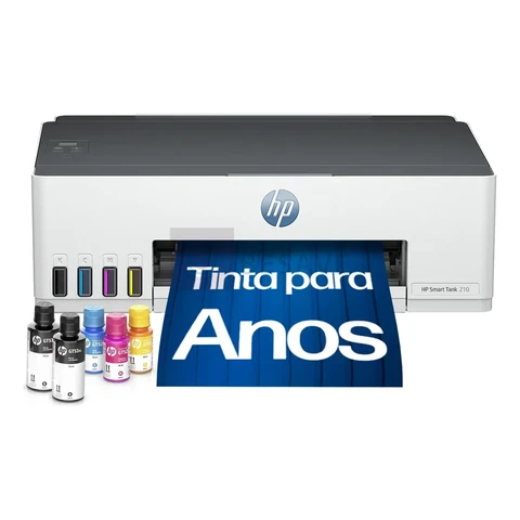 Impressora HP Smart Tank 210 com Tanque de Tinta Colorida - Com Wi-Fi - USB 2.0 de alta velocidade. Funções da impressora: Imprimir. Cor: Branco (3D4L5A)