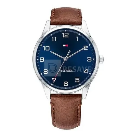 Relógio Tommy Hilfiger 1791659 Cor de malha original: cor de moldura marrom, cor de fundo prateada, cor de fundo azul