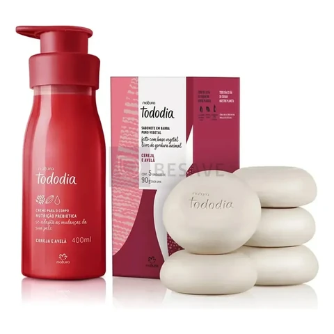 Kit Presente Natura Tododia Creme Hidratante + Sabonete Fragrância Cereja e Avelã