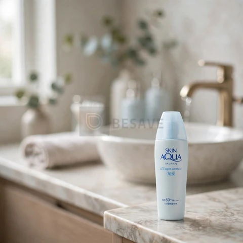 SKIN AQUA® Super Moisture Milk 40g - Protetor Solar Facial sem cor FPS50 com Ácido Hialurônico e Textura Leve