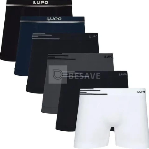 Kit 6 Cuecas Lupo Boxer Box Sem Costura Basic Microfibra