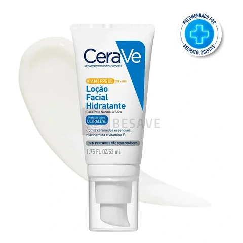 Loção Facial Hidratante FPS 50 com Ceramidas e Niacinamida, AM CeraVe, 52g