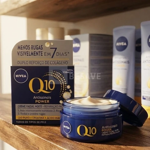 NIVEA Creme Facial Antissinais Q10 Power Noite 49g, Reduz Rugas, Reparação Noturna, Hidratação, Ácido Hialurônico, Cuidado Facial Noturno