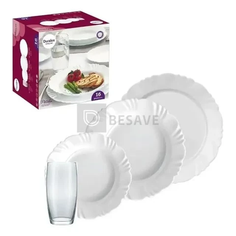 Aparelho de Jantar Pétala Duralex Opaline 16 Peças Branco