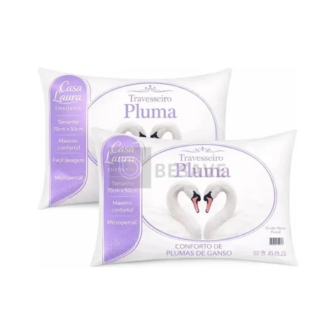 Kit 02 Travesseiro Antialérgico Pluma De Ganso 70cm X 50cm Cor Branco