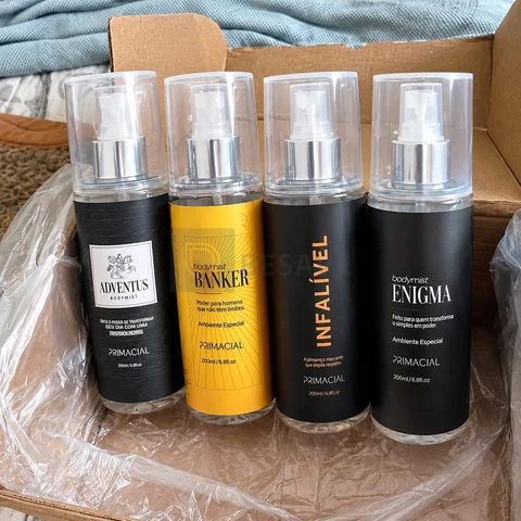 KIT BODY SPLASH MASCULINO INFALIVEL + ENIGMA + BANKER + ADVENTUS 200ML - PRIMACIAL PERFUME AMADEIRADO