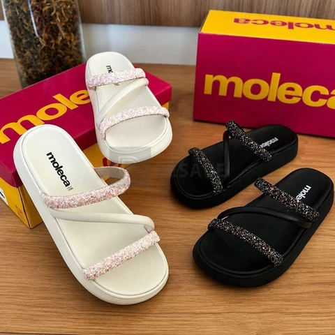 Sandalia Papete Moleca Feminina Tiras Strass Macia Original