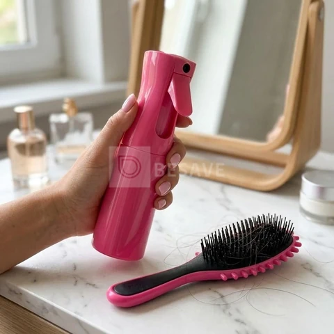 Kit Escova Fitagem Ondas E Borrifador Jato Continuo Névoa Rosa