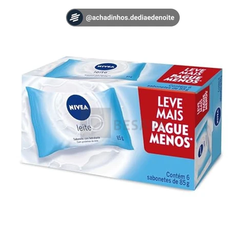 NIVEA Sabonete em Barra Hidratante Leite Promo 6 un. 85g - Com fragrância suave e espuma cremosa, esse sabonete limpa e mantém a pele hidratada após o banho