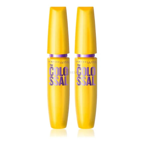 Maybelline NY The Colossal Volum' Express, Kit Máscaras de Cílios, Volume Colossal, Remoção Instantânea com Água, Fórmula com Colágeno, Cor Preto, 2 Unidades