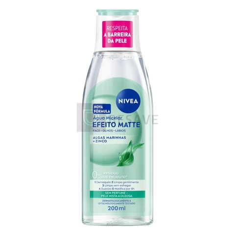 NIVEA Água Micelar Solução de Limpeza 7 em 1 Efeito Matte 200ml, Demaquila, Limpa Profundamente, Controla Oleosidade, Cuidado Facial, Pele Mista e Oleosa