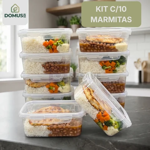 Jogo 10 Potes 800ml Marmitas Transparente 4 Travas Bpa Free