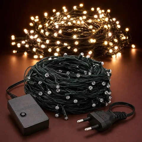Cordão 200 Leds Pisca 20 Metros 8 Funções V8 Natal Fio Verde