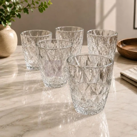Jogo 6 Copos Baixos Diamond 300ml Vidro Resistente Diamante