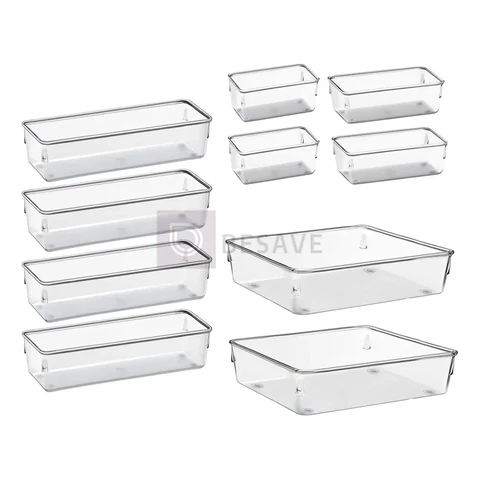 Kit 10 Organizador Multiuso Modular Gaveta Acrilico Rebirth Cor Cristal