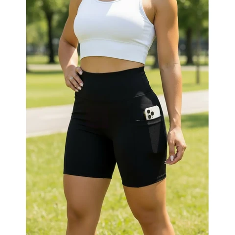 Shorts Feminino Academia Modeladora Com Bolso Proteção Uv50
