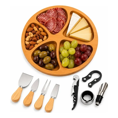 Kit Vinho 4 Peças + 4 Facas P Queijo + Petisqueira Presente