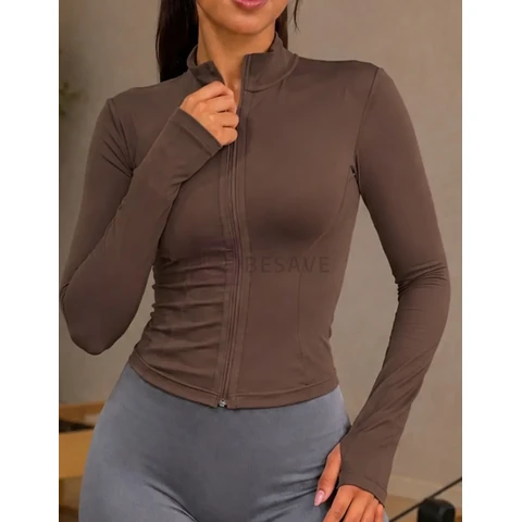Jaqueta Yoga Fitness Feminina Zíper Manguito Academia