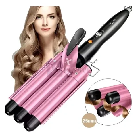 Chapinha Tripla Triondas Modelador Cabelo Cerâmica Tri-onda Ondulador Bivolt Cor Rosa Haixia