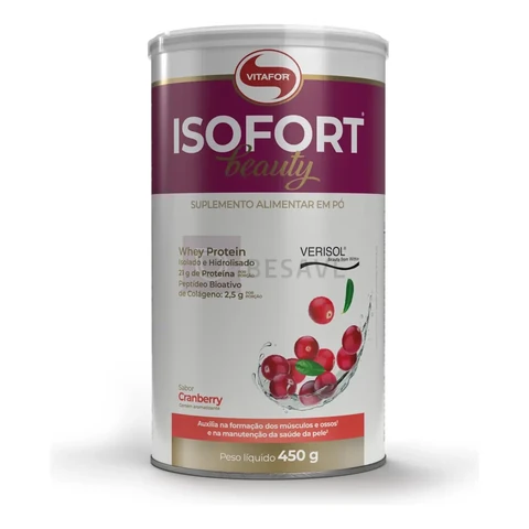 Whey Protein Vitafor Isofort Beauty Isolado e Hidrolisado Cranberry 450 g