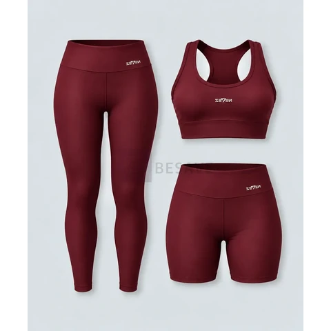 Kit Conjunto Feminino Fitness Top Nadador + Legging + Short