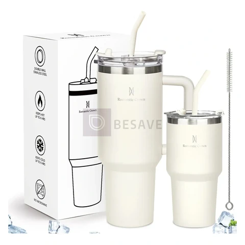 Kit Copo Térmica Inox 1200ml & 600ml Com Tampa E Canudo