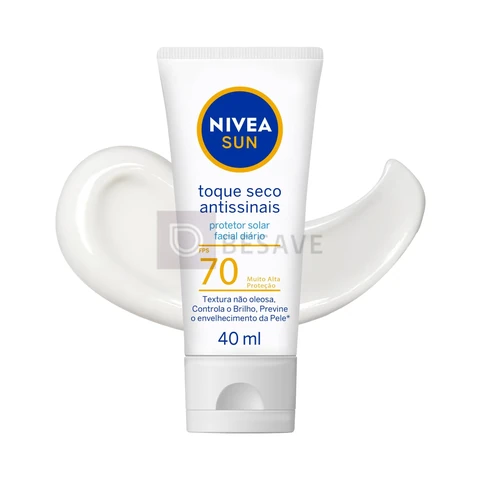 NIVEA SUN Protetor Solar Facial Toque Seco Antissinais FPS 70 40ml - Com muito alta proteção contra raios UVA/UVB, controla o brilho e previne o envelhecimento precoce