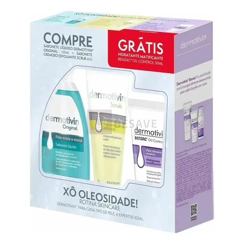Kit Sabonete + Scrub + Hidra Benzac Dermotivin Oleosa Dia/noite
