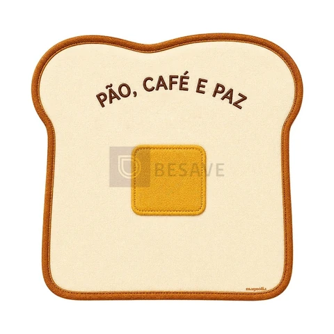 1 Jogo Americano Sousplat Tecido Impermeável Mesa Posta Café da Manhã 3D Bonjour Pão, Café e Paz