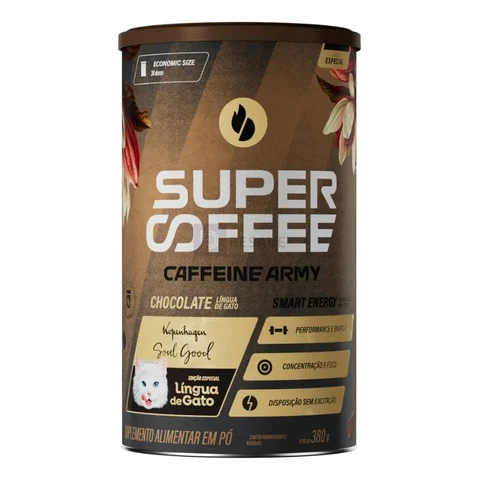 Cafeína Caffeine Army SuperCoffee - Lingua de Gato em pó sabor Chocolate ao leite x 380mL