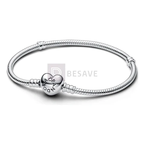 Bracelete Pandora Pulseira De Prata E Fecho Coracao