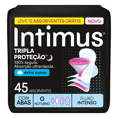 Absorvente Intimus Tripla Proteção Noite Suave Com Abas, Fluxo intenso, 45 unid