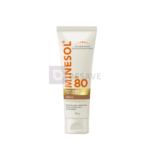 Protetor Solar Facial MINESOL® Anti-idade + Oil Control FPS 80 Cor 3.0, 40g