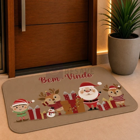 Tapete de Porta Natalino Noel e Animais Antiderrapante Direto de Fabrica.