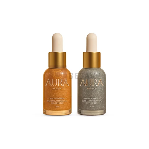 Duo Óleo Iluminador Aura Beauty Afrodite Garden, Dourado Prata, 2x30ml