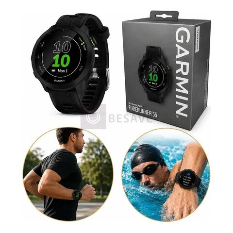 Relógio Garmin Forerunner 55 Monitor Cardíaco Gps 42mm Preto Corrida Caminhada Ciclismo Natação Monitoramento Sono Pace Calorias Distância Cronômetro Resistente Leve Esportivo Unissex Com Gps Rápido