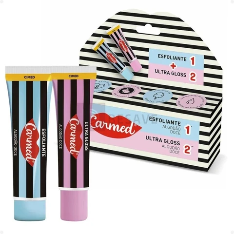 Carmed Kit SOS Lábios Esfoliante + Ultra Gloss Brilho Aroma Algodão Doce 10g Cimed