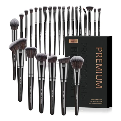 Conjunto de pincéis Maange: 25 pincéis de maquiagem profissionais com caixa, kit de pincéis de alta qualidade Kabuki Foundation Brush, pincel facial, pincel de olhos, preto