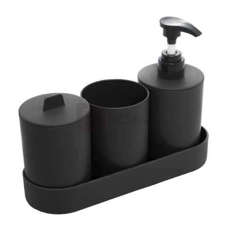 LYOR - Conjunto 4 Peças para Banheiro Preto PP e Bambu