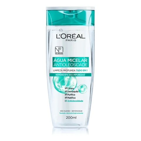 L'Oréal Paris Água Micelar Efeito Matte Solução de Limpeza Facial 5 em 1, 200ml