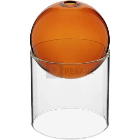 Vaso Decorativo Enfeite Planta Esfera com Suporte Vidro 13x13x13cm Âmbar Flores Suculenta Sala