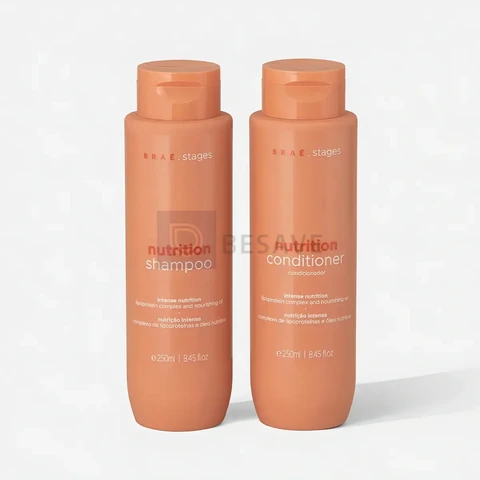 Kit Braé Stages Nutrição: Shampoo e Condicionador para Cabelos Ressecados e sem Vida