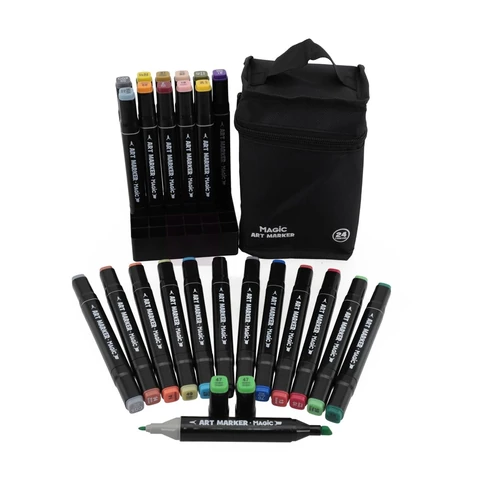 Caneta Marcador Para Colorir, Magic Kids, Art Marker, 24 Cores, Ponta Dupla, Com Bolsa